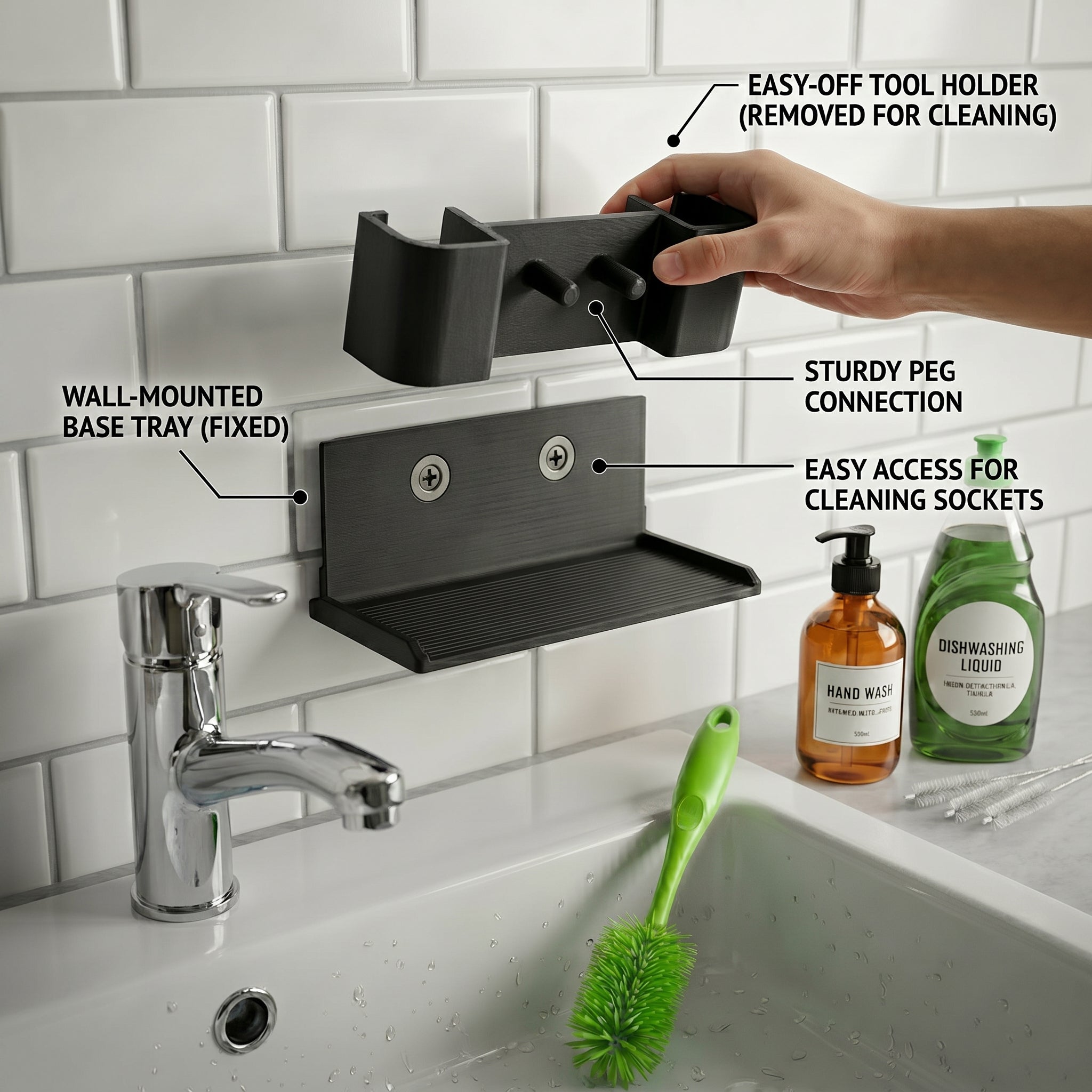 Modular Sink Caddy Sponge & Brush Organizer with Drip Tray