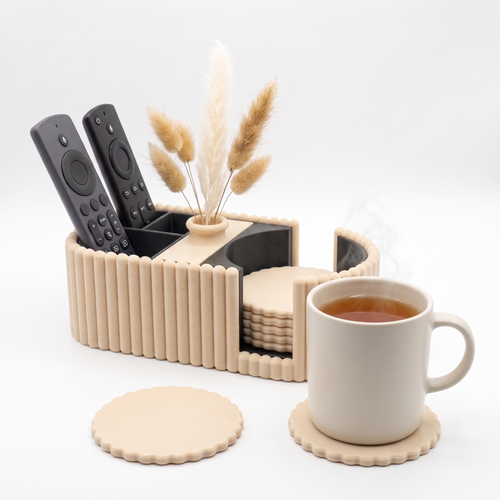 Coaster Holder & Organizer Caddy with Flower Vase
