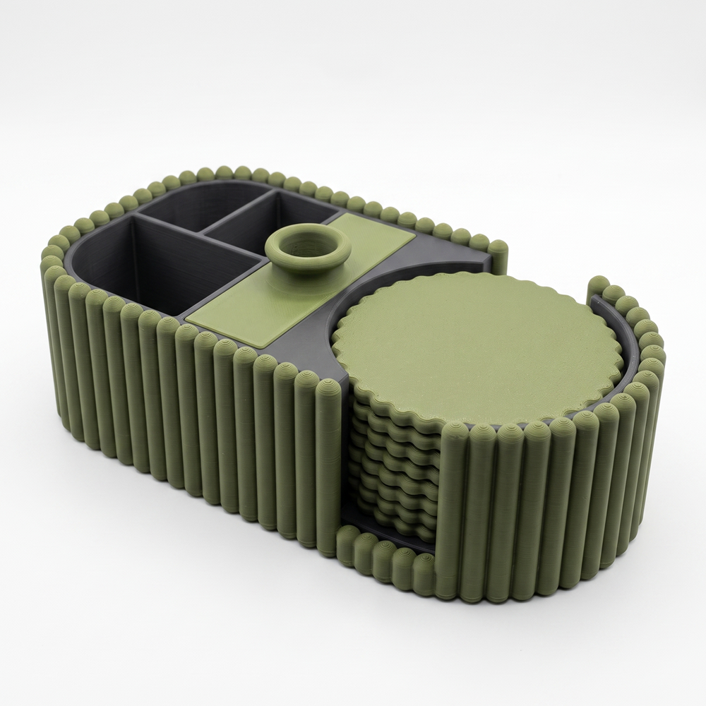Coaster Holder & Organizer Caddy with Flower Vase
