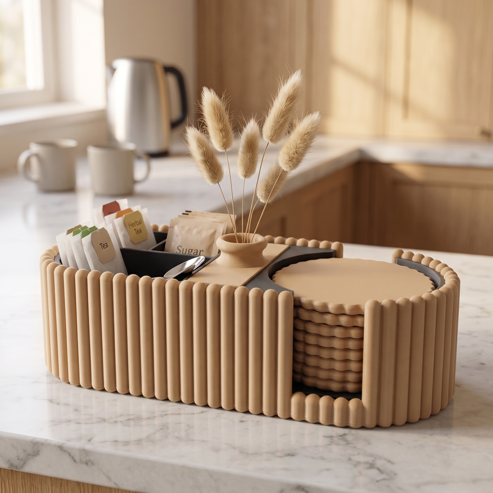 Coaster Holder & Organizer Caddy with Flower Vase