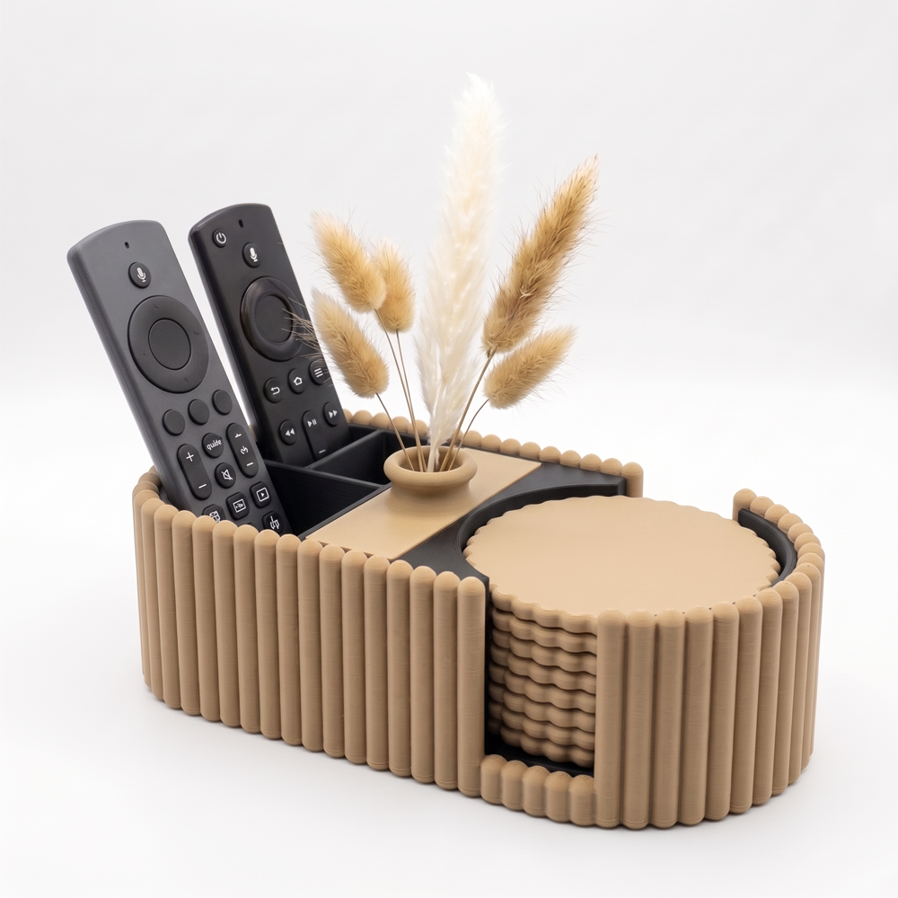 Coaster Holder & Organizer Caddy with Flower Vase
