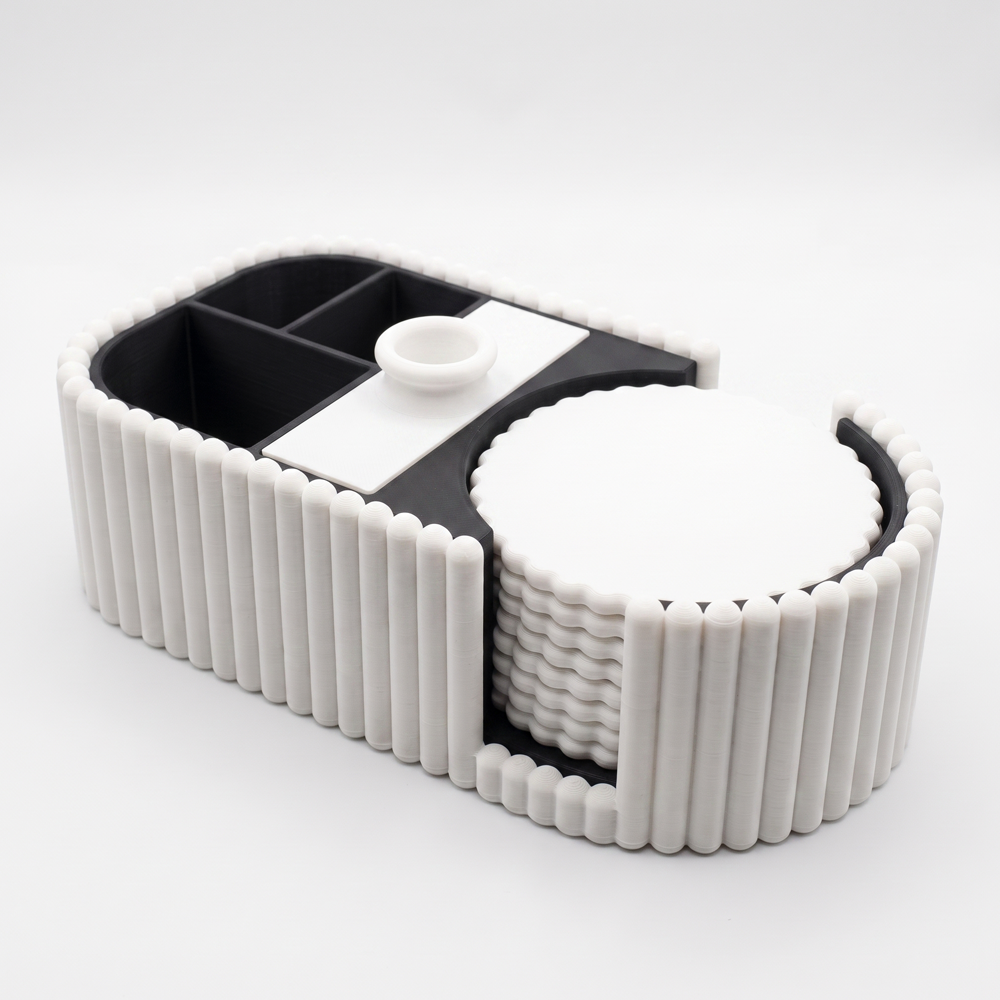 Coaster Holder & Organizer Caddy with Flower Vase