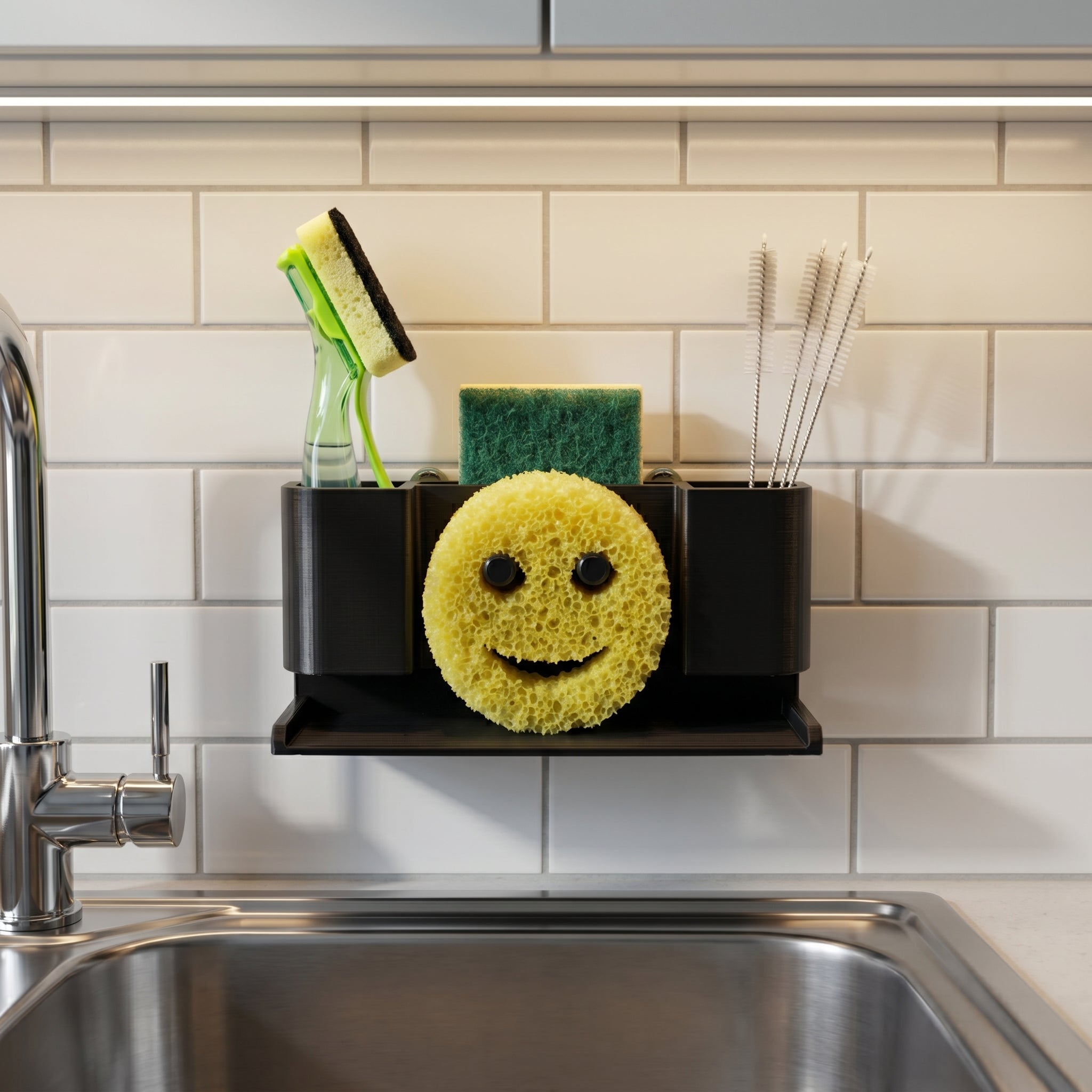 Modular Sink Caddy Sponge & Brush Organizer with Drip Tray