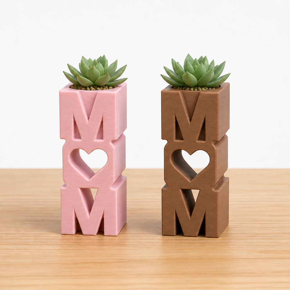 MOM Planter Pot with Heart Small Succulent Plant Holder