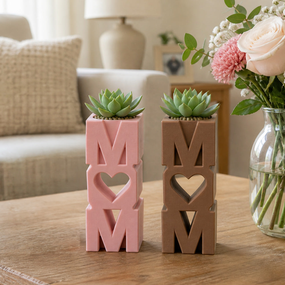 MOM Planter Pot with Heart Small Succulent Plant Holder